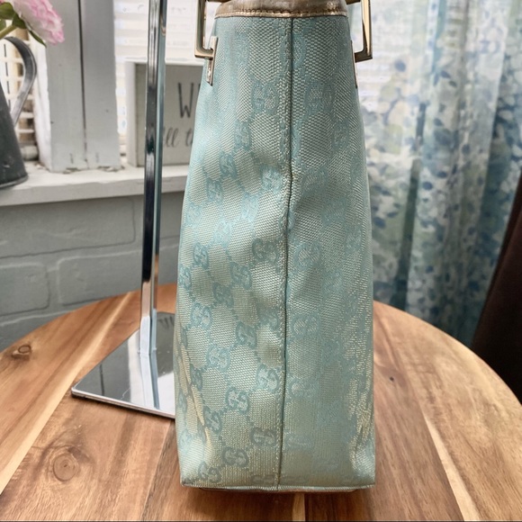 Small Gucci Monogram Guccissima Baby Blue Canvas Tote - Picture 13 of 15
